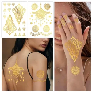 Eco Friendly Paper Custom Gold Foil Henna Temporary Tattoo Stickers Mandala Flash Body Art Women Girls Bridal Designs