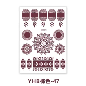 Eco-Friendly Paper Henna Tattoos Stickers Waterproof Brown Red Maroon Temporary Tattoo Stencils for Body