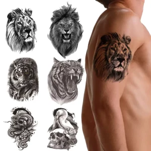 Eco Friendly Water Based Paper Temporary Tattoo Stickers for Sexy Indian Face Body Designs Lions Tiger Skull Patterns 2 Weeks