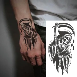 Eco Friendly Water Resistant Paper Personalized God Death Ghost Tattoo Sticker Arm Hand Face Body Semi Permanent Men Women Blue