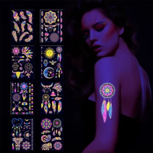 Eco Friendly Waterproof Paper Body Art UV Neon Stickers Blacklight Reactive Luminous Glow Temporary Tattoo Face White