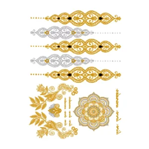 Eco friendly Non Toxic Gold Foil Silver Leaf Temporary Golden Wedding Hand Henna Tattoo Stickers