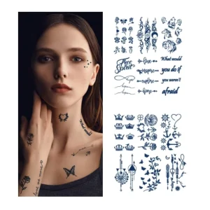 Eco friendly Waterproof Tiny Words Flower Juice Tattoo Stickers for Women Temporary Hand Last 1 2 Weeks Semi Permanent Tattoos