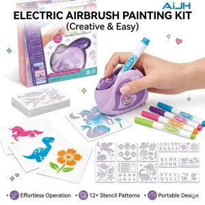 Electric Jewelry Spray Pen Washable Watercolor Marker Set DIY 12+ Stencil Patterns Water Based Spray Airbrush Pen Toys