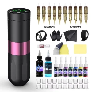 Electric Rechargeable Wireless Tattoo Machine Set Tattoo Gun with Disposable Needles Stainless Steel