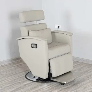 Electric Salon Chair Beige Reclining Hydraulic Barber Footrest Professional Grooming Beauty Spa Men’s Gold Plated Height
