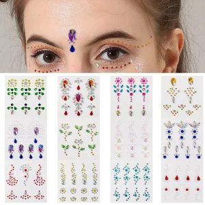 Electroplated Rhinestone Face Gems Stickers Self Adhesive Crystal Eye Forehead Jewel Stickers for Festival Rave Party Makeup