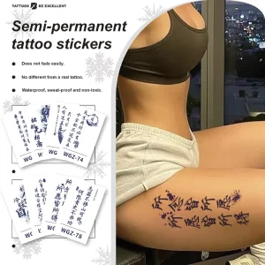Elegant Chinese Character Body Art Letters Waterproof Long lasting Semi Permanent Tattoo Stick Temporary Realistic Stickers