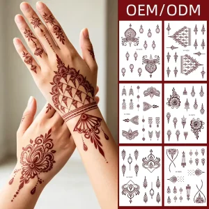 Elegant Reddish Brown Temporary Paper Henna Tattoo Stickers Lace Design Indian Arabian Wedding Party Makeup Body Hand Foot Art
