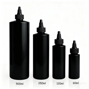 Empty 60ml 120ml 250ml 500ml Matte Black Plastic Squeeze Bottles with Twist Cap Hair Serum Oil Packaging Dropper PE Bottle