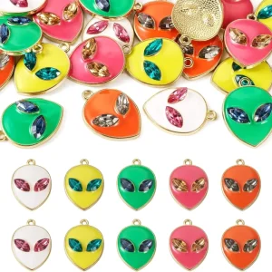 Enamel Alien Charm Alien Face Pendant with Rhinestone Cute Alien Head Dangle Decor for Earrings Bracelet Necklace Jewelry Making
