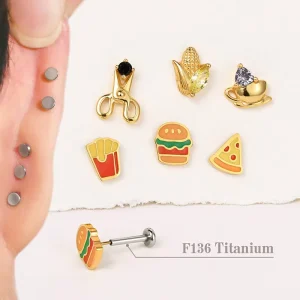 Enamel Food Theme Fine Silver Top Titanium Flat Back Nap Earrings For Children’s Lobe Cartilage Piercing Cute Fruit Kids Jewelry