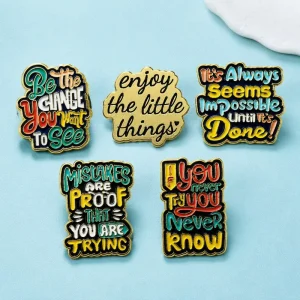 English Quote Brooch Pin Zinc Alloy Soft Enamel Art Letter Badge Fashion Clothing Accessory Unisex Gift