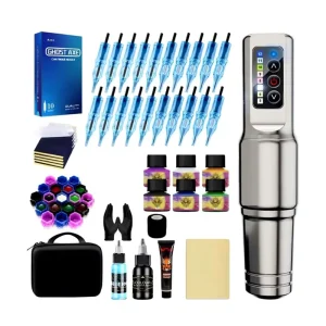 Entry Level Tattoo Kit with Power Supply and 10Pcs Cartridge Needles