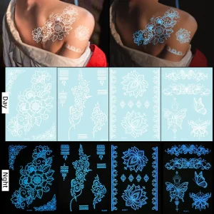 Environmentally Friendly Non toxic Temporary Water Transfer Luminous Lace Tattoo Stickers