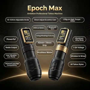 Epoch Max 2400mAh Direct Drive 1.0 5.0mm Adjustable Stroke Cam Professional Electric Wireless Tattoo Pen Machine Gun