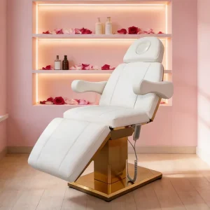 Esthetician Salon Furniture Gold Base Curved Cosmetic Facial Spa Bed Modern 3 Motors Electric Eyelash Bed Massage Table