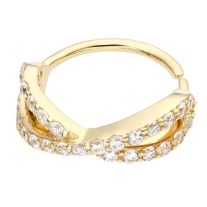 Eternal Metal 14K Solid Gold 5A CZ Paved Infinity Nose & Cartilage Hoop Ring Belly&Labret Piercing Jewelry