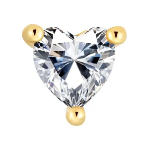 Eternal Metal 14K Solid Gold Heart Ear Piercing Cartilage Jewelry Blue Zircon Push In Threadless Ends Fashion Piercing Jewelry