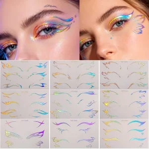 European American Holographic Laser Glittering Long Lasting Geometric Shape Eye Face Stickers Tattoo Stickers