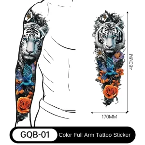 European American Style Full Arm Tattoo Sticker Flower Design Water Resistant Long lasting Water Transfer Printed Customizable