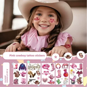 European American Waterproof Temporary Tattoos for Girls New Pink Western Cowboy Design Cross Border Sexy Paper Tattoo Stickers