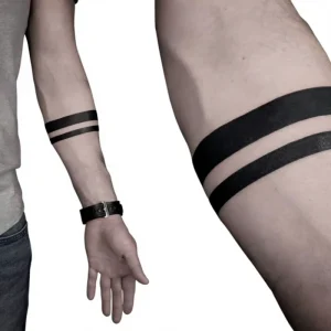 European American style Gold silver Foil Geometric Flame Waterproof Tattoo Stickers Black and white Bold line Arm Bands Calf