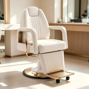 European Style Leather Durable Reclining Barber Chair for Beauty Salon Hairdressing Hotel & Living Room Use Beige