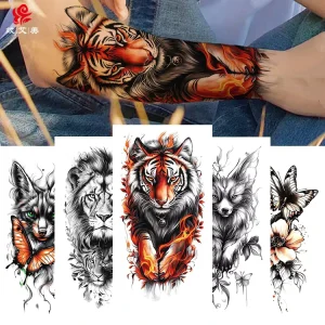 European and American Style Half Arm Simulation Tattoo Sticker for Men and Women New Arm Tattoo Sticker with and Lion Motif