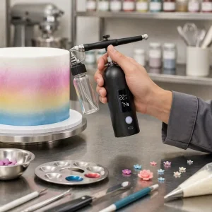 Expert No Clean No Clog Airbrush for Cake Decorating & Food Art Kit with Long Life Battery & LED Power Display