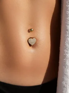 Explosive Zirconium Heart shaped Through hole Round Bead Navel Nail Stainless Steel Piercing Jewelry Navel Jewelry