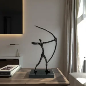 Exquisite Black Alloy Marble Office Home Decor Accessories Interior Bedroom Sculpture Archery Handicraft Home Decoration Items