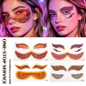 Eye & Cheek Tattoo Sticker, Leopard Pattern Face Art for Rave & Festival Makeup