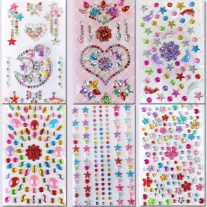 Eye Face Body Gems Jewels Rhinestone Temporary Tattoo Nail Art Stickers Removable Die-Cut Self-Adhesive Crystal Rainbow Makeup