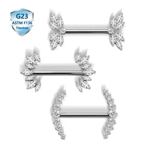 F136 Titanium Nipple Ring with Bezel-Set CZ Ends, Internally Threaded