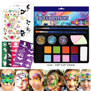 Face Body Paint Kit Water Based Non Toxic Includes Glitter Brushes and Stencils body painting supplies