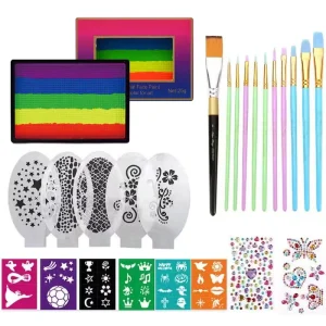 Face Body Painting Kit Bright Colors Sparkle Gems Stencils for Dance Performance Parties