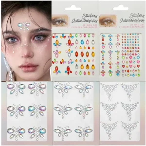 Face Gem Jewels Stickers Heart Shiny Rhinestone Eye Makeup Temporary Tattoos Decoration for Music Festival