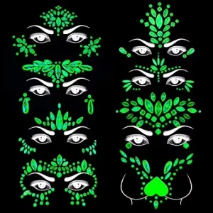 Face Gems Body Stickers Glow in the Dark Fluorescent Face Tattoo Crystals Rhinestone Sticker Body Jewelry for Halloween