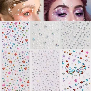 Face Gems Stickers Pearl Self Adhesive Removable Hair Jewels Heart Shape Gold Stamping Mixed Colors Diamonds Sparkly Rhinestone