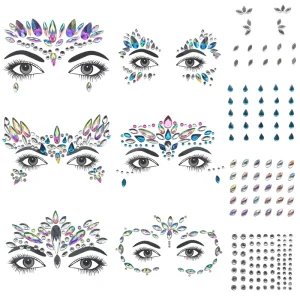 Face Gems Temporary Removable Tattoo Stickers Gold Stamped Die Cut Crystals Rhinestones Diamonds Face Jewelry Rave Festival