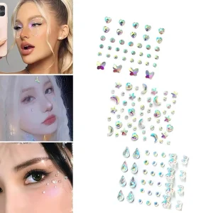 Face Jewelry Stickers Acrylic Moon Face Water Diamond Crystal Face Gemstone Makeup Stickers Body Carnival Party Decoration