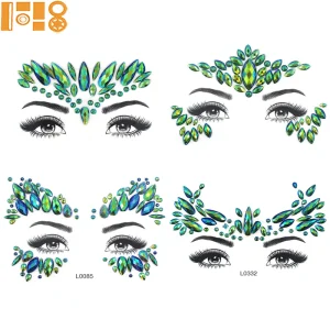 Face Jewels Acrylic Rhinestone Face Stickers Chest Stickers Set Green Serie Multiple Styles Carnival Decoration Supplies