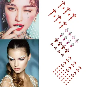 Face Jewels Gems Rhinestones Pearls Rave Eyes Body Temporary Sticker Crystal Face Stickers Decorations for Girl Festival Makeup