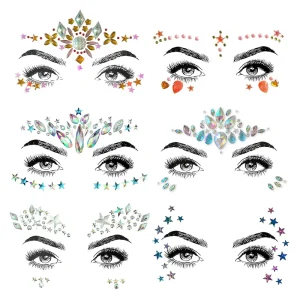 Face Jewels Rhinestone Rave Gem Glitter Bling Crystal Birthday Eyes Temporary Tattoos Stickers for Music Festival Party