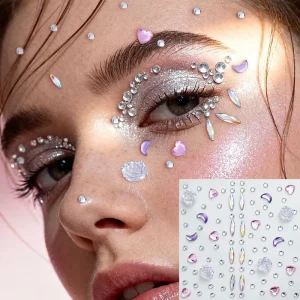 Face Jewels Stickers 3D Rhinestone Makeup Glitter Crystal Gem Heart Star Butterfly Self Adhesive Gems Tattoo Stickers