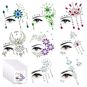 Face Jewels Tattoo Rhinestone Shiny Diamond Sticker Rave Crystals Eyes Body Sticker for Festival Decoration