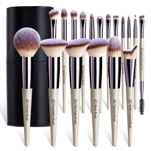 Face Makeup Brushes Tool 18PCS Champagne Gold Custom Logo OEM Synthetic Vegan Brushes Make up Set
