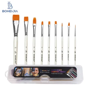 Face Paint Brushes Set 9 Pcs Professional for Body Face Painting Acrylic/Watercolor/Oil/Gouache Nylon Copper Ferrule