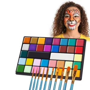 Face Painting 36 Colors Kit 10 Professional Brushes 30 Reusable Stencils Halloween Party Birthday Christmas Beauty